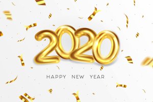 2020年金属字体特效新年贺卡设计模板 Happy New Year 2020 greeting card