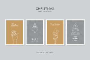 简笔画艺术风格圣诞节贺卡矢量设计模板集v3 Christmas Greeting Card Vector Set