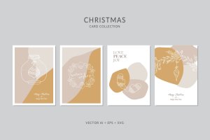 创意三色设计风格圣诞节贺卡矢量设计模板集v8 Christmas Greeting Card Vector Set