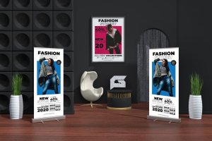 服装店铺/时尚品牌海报传单/X展架Banner设计模板 Fashion Streetwear Roll-up Banner Promotion Set