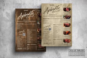 复古设计风格烤肉餐厅菜单海报模板 Vintage Old Food Menu – A3 & US Tabloid Poster