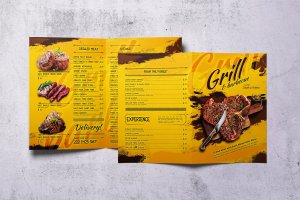A4&美国信纸规格BBQ烧烤菜单设计模板 Barbecue Bifold A4 & US Letter Food Menu