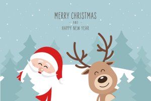可爱圣诞老人和驯鹿圣诞节主题矢量设计素材 Christmas Cute Santa Claus and Reindeer Vector