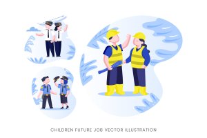 儿童未来职业人物形象矢量手绘插画素材 Children Future Job Vector Character Set
