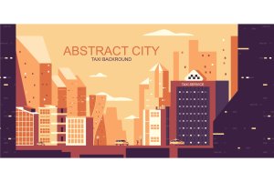 城市交通主题网站Header设计矢量插画 Taxi City Vector Illustration Header Website