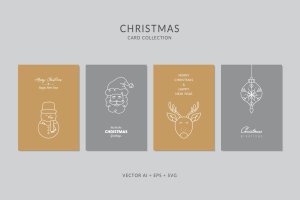 简笔画艺术风格圣诞节贺卡矢量设计模板集v1 Christmas Greeting Card Vector Set