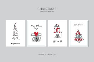 创意圣诞树手绘图案圣诞节贺卡矢量设计模板集v3 Christmas Greeting Card Vector Set