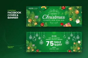 圣诞节季末促销活动Facebook封面/Banner广告设计模板 Christmas Facebook Cover & Banner