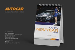 汽车经销商日历定制设计2020年活页台历设计模板 2020 Auto Car Calendar Pro