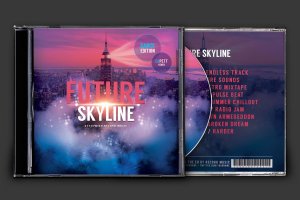 未来天际线音乐CD封面设计模板 Future Skyline CD Cover Artwork