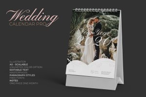 2020年婚纱摄影主题活页台历表设计模板 2020 Wedding Calendar Pro