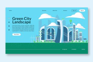 未来风格绿色城市景观矢量插画素材 Green City Landscape – Web Header & Vector GR