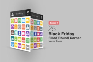 25个黑色星期五主题填充色圆角图标 25 Black Friday Filled Round Corner Icons