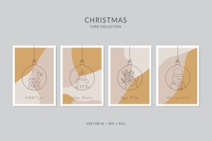 简笔画艺术风格圣诞节贺卡矢量设计模板集v6 Christmas Greeting Card Vector Set