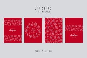 创意雪花手绘圣诞节贺卡矢量设计模板集v2 Christmas Greeting Vector Card Set