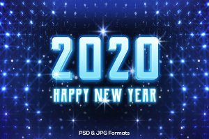 2020新年发光效果字体设计PSD模板v2 New Year 2020 V2