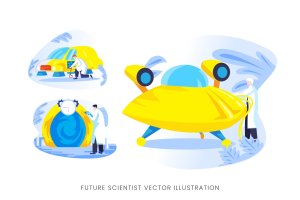 未来科学家人物形象矢量手绘素材 Future Scientist Vector Character Set
