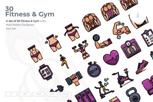 30枚健身运动主题矢量图标 30 Fitness & Gym Icons