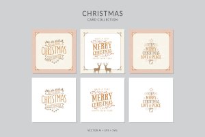 复古设计风格圣诞节贺卡矢量设计模板集 Christmas Greeting Card Vector Set