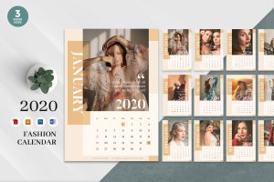 优雅时尚主题2020年日历表设计模板 Elegant Fashion 2020 Calendar – AI, DOC, PSD