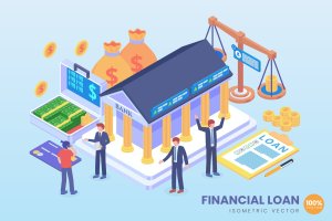 金融贷款主题2.5D矢量等距概念插画 Isometric Financial Loan Vector Concept