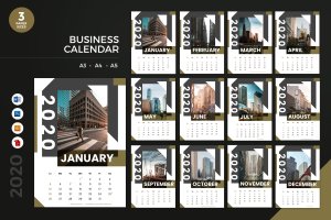金融行业定制2020年日历表设计模板 Business Calendar 2020 Calendar – AI, DOC, PSD