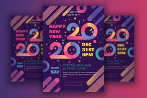 彩色几何图案艺术2020年新年海报设计模板 Happy 2020 New Year Poster