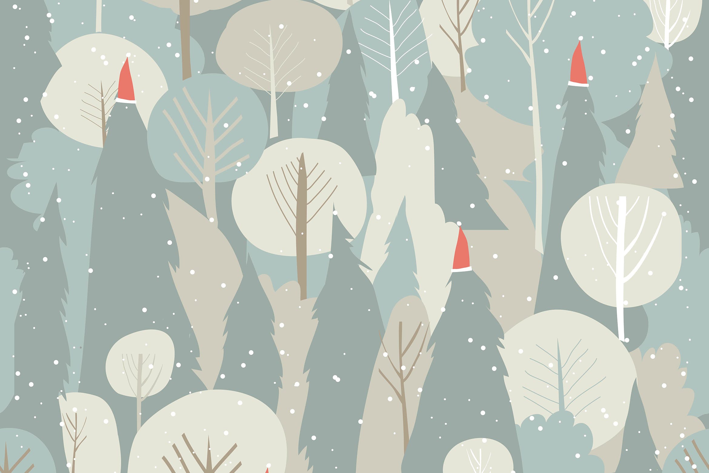 圣诞节主题冬季森林矢量手绘插画素材seamlessvectorwinterforest