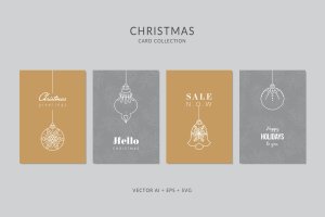 简笔画艺术风格圣诞节贺卡矢量设计模板集v2 Christmas Greeting Card Vector Set