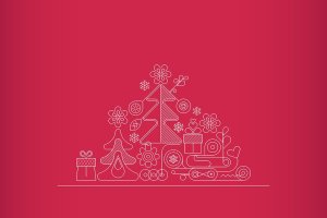 圣诞树线条艺术矢量插画素材 6 options of a Christmas Background