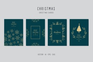 雪花&植物手绘图案圣诞节贺卡矢量设计模板集v3 Christmas Greeting Vector Card Set