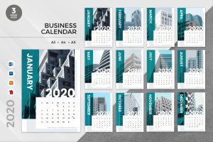 公司日历定制设计2020年日历表模板 Corporate Business 2020 Calendar – AI, DOC, PSD