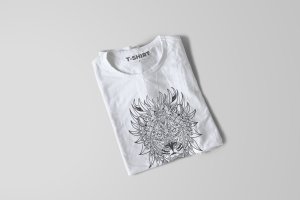 狮子-曼陀罗花手绘T恤印花图案设计矢量插画素材 Lion Mandala T-shirt Design Vector Illustration