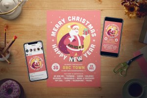 圣诞老人圣诞节主题活动海报传单模板 Christmas Flyer Set