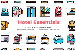 30枚医院医疗主题矢量图标 30 Hotel Essentials Icons