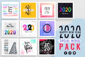 2020年新年主题社交媒体贴图设计模板合集 New Year Social Media Templates 2020