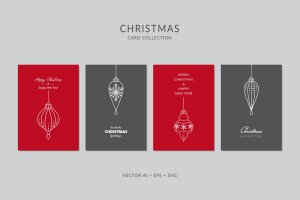 简笔画艺术风格圣诞节贺卡矢量设计模板集v4 Christmas Greeting Card Vector Set
