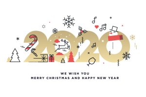 圣诞节&2020年新年主题创意数字矢量插画设计素材v3 Merry Christmas and Happy New Year 2020