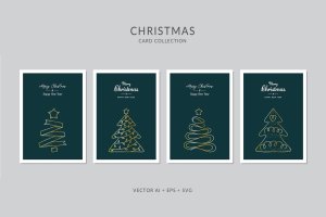 创意圣诞树图形圣诞节贺卡矢量设计模板 Christmas Greeting Card Vector Set