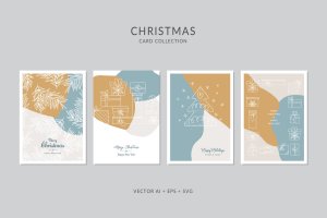 创意三色设计风格圣诞节贺卡矢量设计模板集v7 Christmas Greeting Card Vector Set