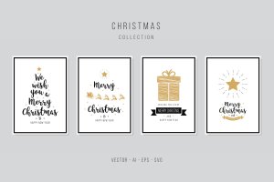 圣诞节祝福贺卡矢量设计模板集 Christmas Greeting Vector Card Set