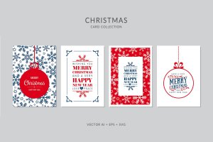 雪花图案背景&圣诞新年祝福语圣诞节贺卡设计模板 Christmas Greeting Card Vector Set
