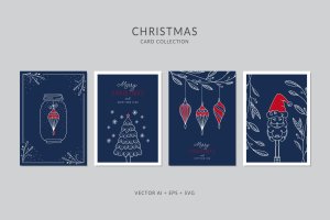 圣诞元素装饰艺术圣诞节贺卡矢量设计模板集v4 Christmas Greeting Card Vector Set