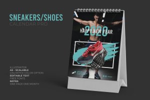 2020年运动品牌定制竖版活页台历设计模板 2020 Colorful Sneakers Sport Shoes Calendar Pro