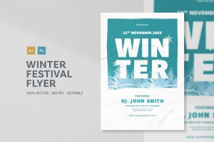 冬季主题活动雪景背景海报传单设计模板v2 Winter Flyer