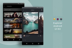 Android手机应用分类导航&相册界面设计模板 Explorer Android UI Kit