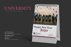 多行业通用可定制2020年活页台历表设计模板 2020 University Calendar Pro