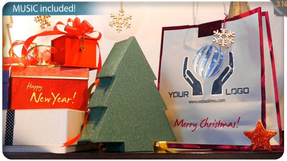 企业品牌宣传圣诞节主题场景动画AE模板 Christmas Gifts Logo – Storefront Digital Signage