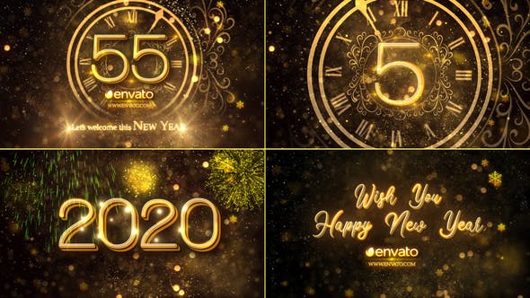 2020年新年倒计时复古时钟粒子特效AE片头素材模板 New Year Countdown 2020