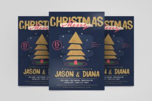 创意圣诞树手绘图案圣诞音乐活动海报传单模板 Christmas Party Flyer